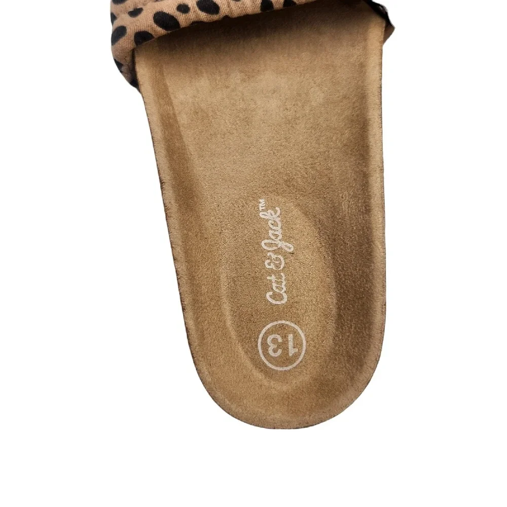Cat & Jack Sandals Youth Girls Size 13 Selma Tan Animal Print Slide‎ On Brown